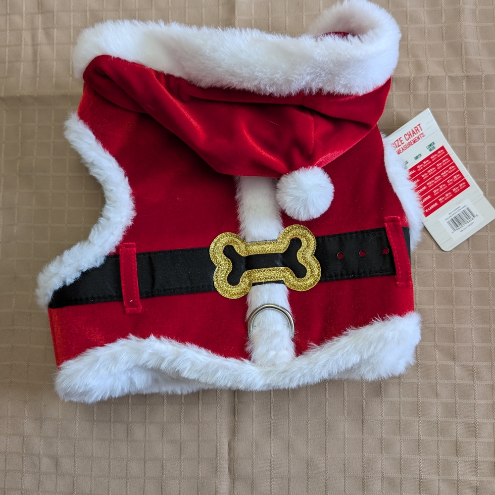 Red Santa Dog Harness with White Trim, Size Large